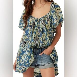 Free People Kauai Getaway Printed Tunic/Dress in Ocean Combo. NWT.